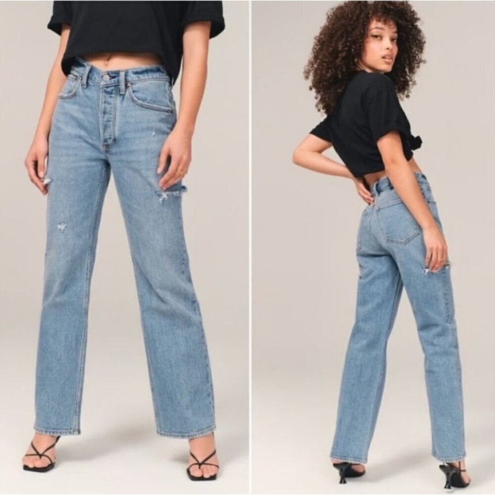 Abercrombie 90s Baggy Low Rise Curve Love Side Rips Size 32